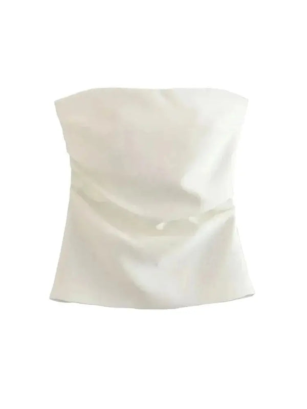 Strapless Draped Bustier Tops for Women, Straight Neck, Back Zipper, Female Camis, Fashion