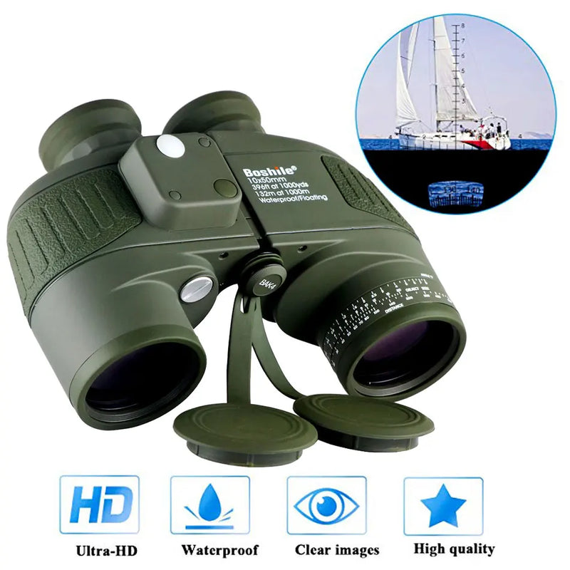 Boshile 10x50 Binoculars Built-in Compass Telescope Zoom Navigation Hunting Hiking Camping Big Eyepiece Waterproof Nitrogen Bak4