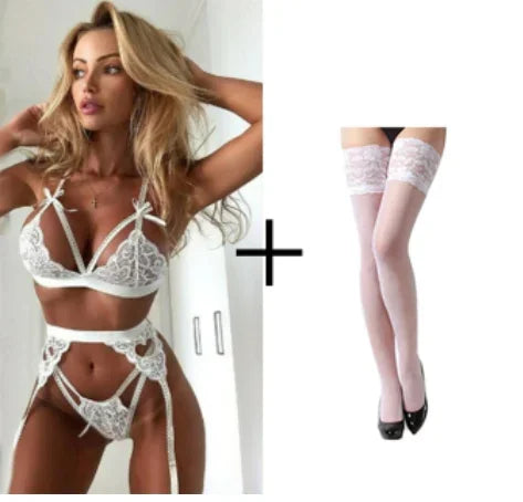 Erotic Lingerie Ladies Sexy Lingerie Exotic Clothing Sexy Hot Bra Panties Underwear Set Intimate Hollow Red Garter Underwear Set