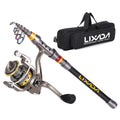 Lixada Carbon Fiber Telescopic Fishing Rod and Spinning Fishing Reel Combo Full Kit Fishing Tackle Carrier Bag Fishing Gear Set