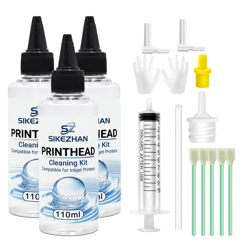 110ml Printhead Cleaning Kit SIKEZHAN Liquid Cleaner Solution Set for All Inkjet Printers Unclog Clogged Nozzle Tools
