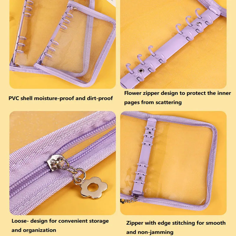 A5 Binder Cute Transparent Binder Notebook Filing Cabinet A5 Ring Pockets Leaf Filing Cabinet A5 Macaron Binder HYJ02
