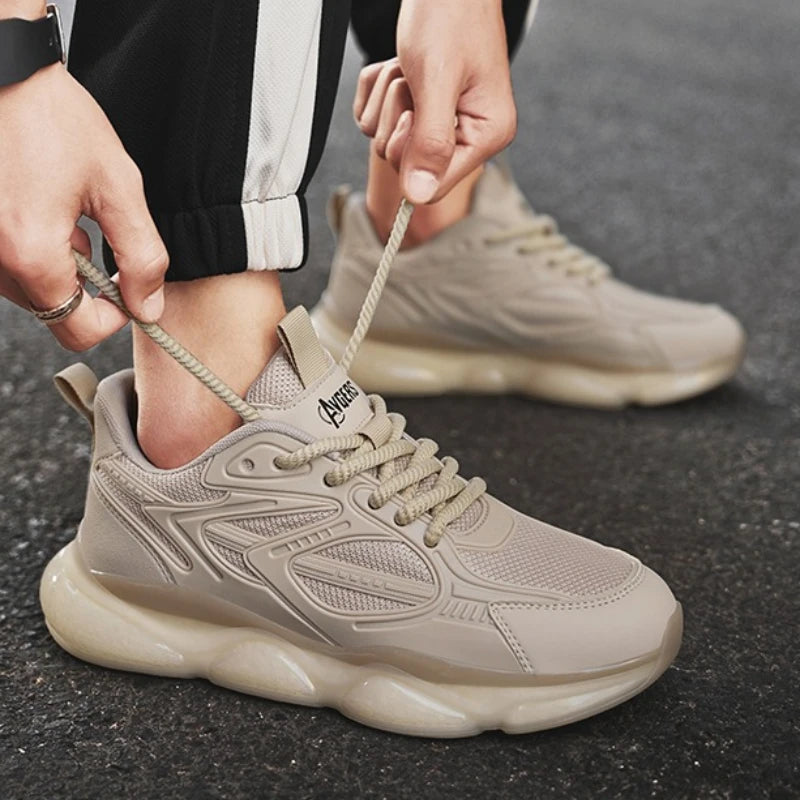 Men's Sports Shoes Trendy Flat Heel Low-top Soft-soled Round Toe Lace-up Large Size New High-quality Solid Color Running Shoes