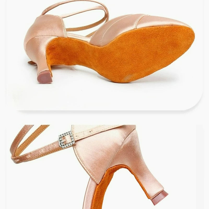 Latin Dance Shoes for Women Silk Diamond Modern National Standard Pumps Cha Cha Rumba High Heeled Professional Indoor Stilettos