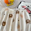 Cartoon Hello Kitty Summer Cardigan Lapel Women's Pajama Set Cloud Cotton Cute Printed Casual Loungewear Three-piece Set