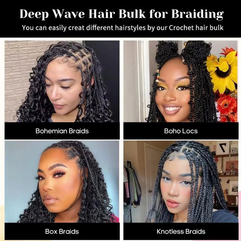 Synthetic Curly Deep Wave Bulk hair For Braiding 20inch No Weft Deep Wave For Braiding Micro Faux Braiding Hair for Boho Braids