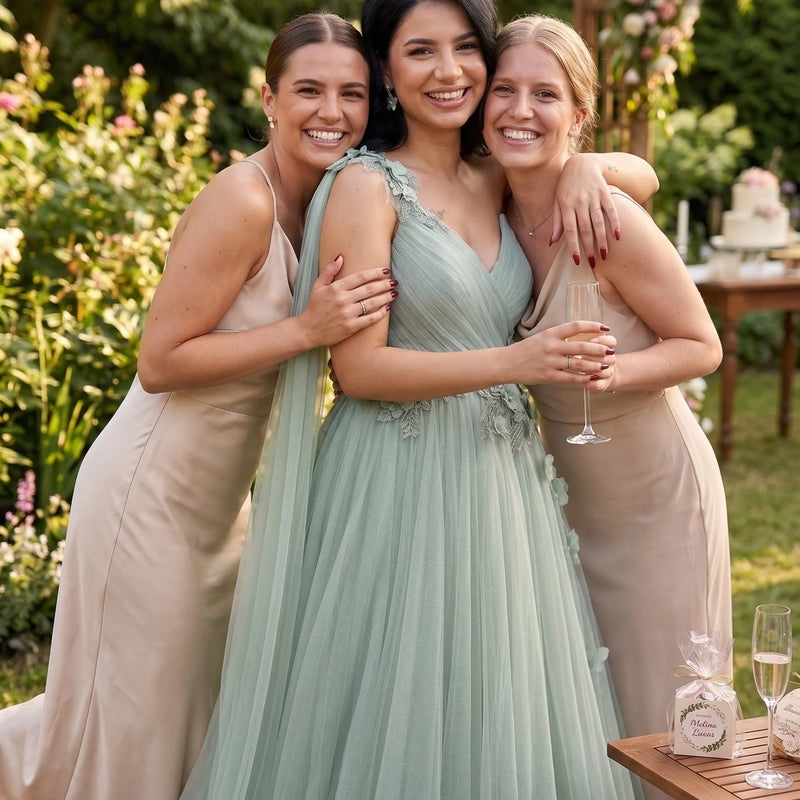Lucy Light Green Party Evening Dress Mesh Grace Eid | SAMAG