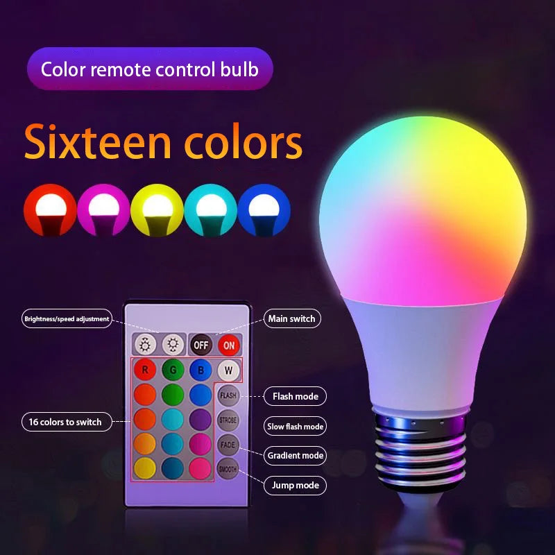 E27 220V 16 Colors RGB Bulb LED Multicolor Bulb Household Lighting Dimmable 24 Key Remote Control Smart Lamp Atmosphere Light