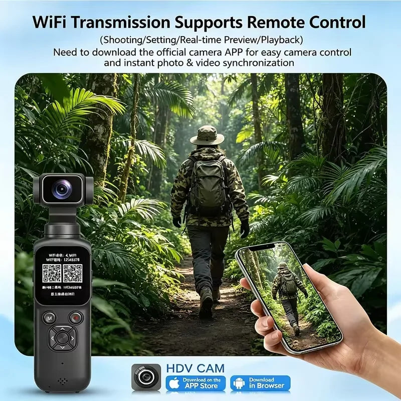 HJD-05 4K Action Camera 330° Face Tracking Gimbal Stabilizer 75MP Pixels WiFi Function Pocket Gimbal Camera for Vlog