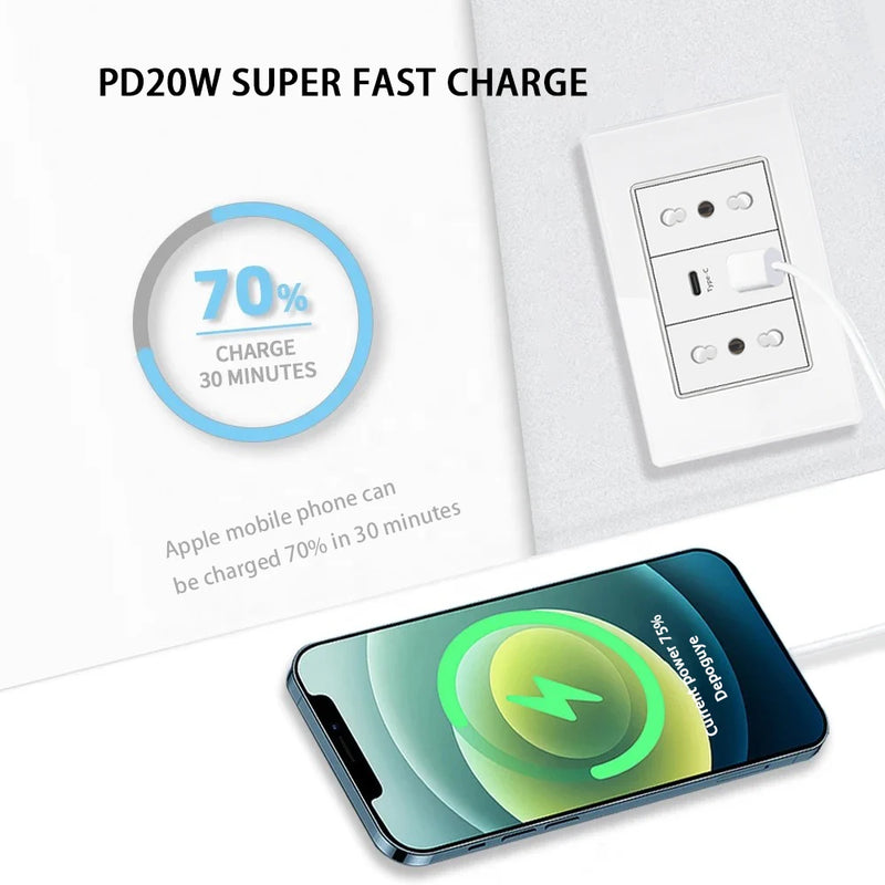 White Tempered Glass Italy USB Type C Smart Fast Charging Wall Socket Plugs Schuko Light Switch Panel Chile TV Sat Computer CAT6