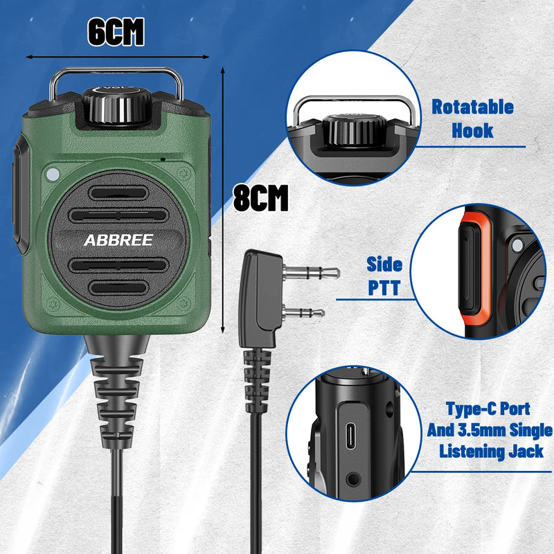 ABBREE AR-158 2Pin Rechargeable Microphone Mic Speaker Volume PTT Tangent For Baofeng UV 5R BF 888S UV 21 PRO Two Way Radio