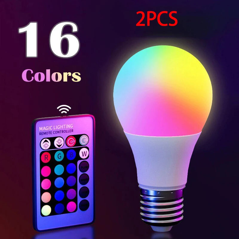 E27 220V 16 Colors RGB Bulb LED Multicolor Bulb Household Lighting Dimmable 24 Key Remote Control Smart Lamp Atmosphere Light