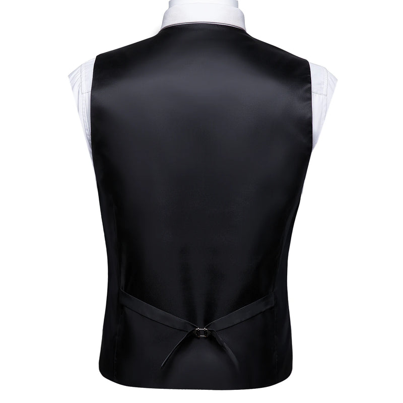 Men's Black Dress Vest Set with Tie Pocket Square Cufflinks - Jacquard Formal Tuxedo Waistcoat Suit Wedding - View 4 | SAMAG