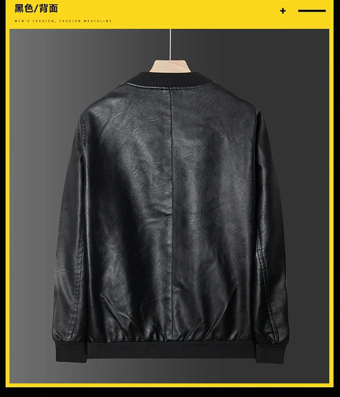 Black Biker PU Leather Coat Men Fashion Workwear Pu Leather Jacket Man Trend Casual Slim Baseball Collar Motorcycle Work Clothes