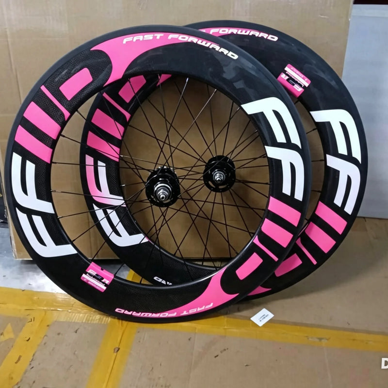 Newest Pink Color 700C Track Fixed Gear Bike 3K UD 12K Full Carbon Fibre Tubular Clincher Tubeless Rims Carbon bicycle wheelset