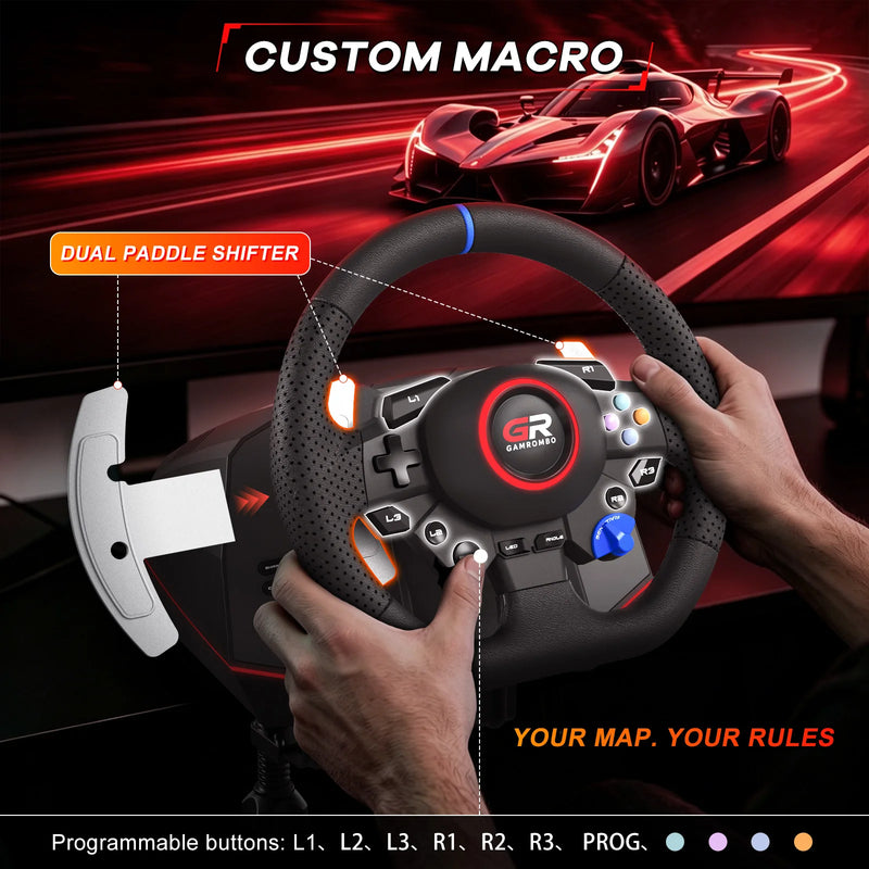 Game Steering Wheel For PS5/PS4/PC Leather 270°&900° Adjustment W/RGB Hall Effect Macro Linear 3Pedals Simulator Racing Wheels