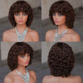 #4 Brown Deep Wave Short Bob Wigs Wear and Go Pre plucked Curly Hair Bob Wig Human Hair Glueless Wigs With Bangs Machine Made