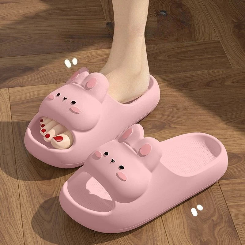 Women's Summer Sandals and Slippers Home Cute Rabbit Style Bathroom Non-Slip Feeling EVA Thick Slippers