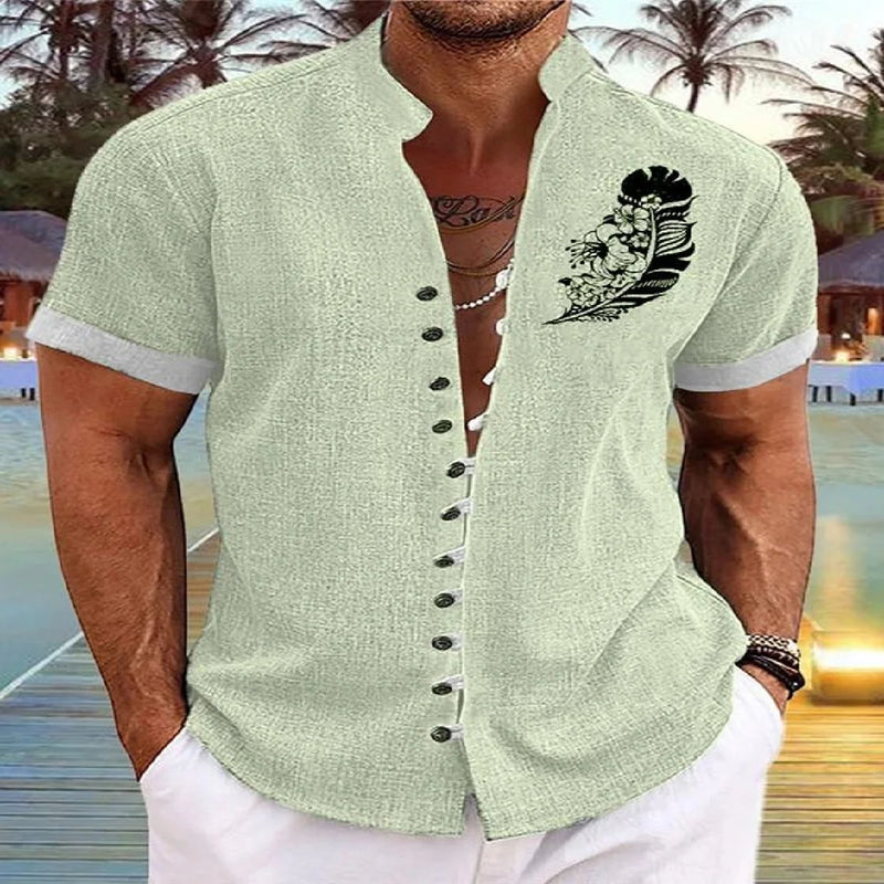 New Men's Linen Short-Sleeved Shirt, with a Fashionable | SAMAG