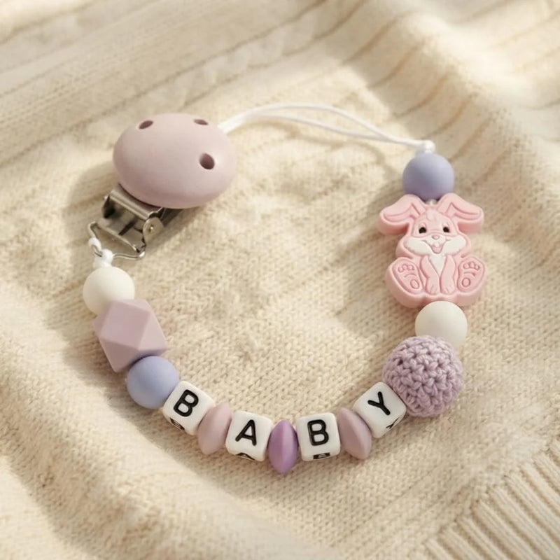 Custom Name Bunny Pacifier Clip Blue Silicone Teething Bead Chain BPA Free Handmade Dummy Holder Safe Baby Boy Shower Gift