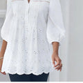 Women's Fashion Shirt Top White Lace Hollow Out V - Neck - View 5 | SAMAG