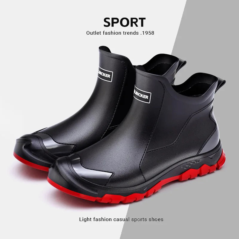 Men's Short Rain Boots Urban Water Boots Non-slip Wear-resistant Wading Boots Men's Trendy Lightweight Waterproof Rubber Shoes