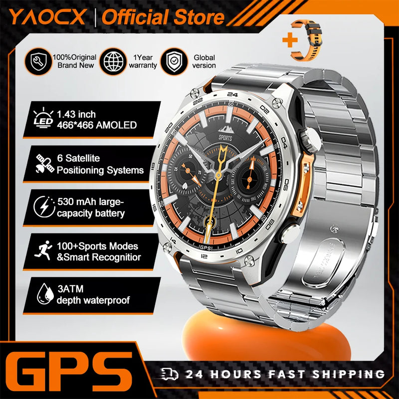 2026 New Military Smart Watch Men Built-in GPS 530mah Bluetooth Call 3ATM Waterproof Barometric Altimeter Sports Smart Watches