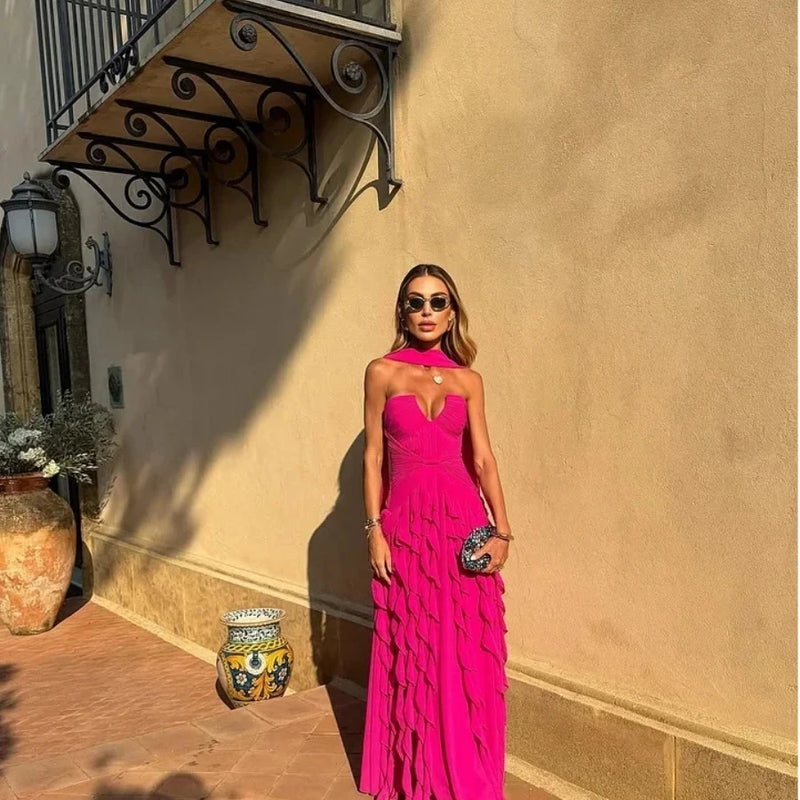 Halter Long Train Evening Gown Sweetheart Multi Layer | SAMAG