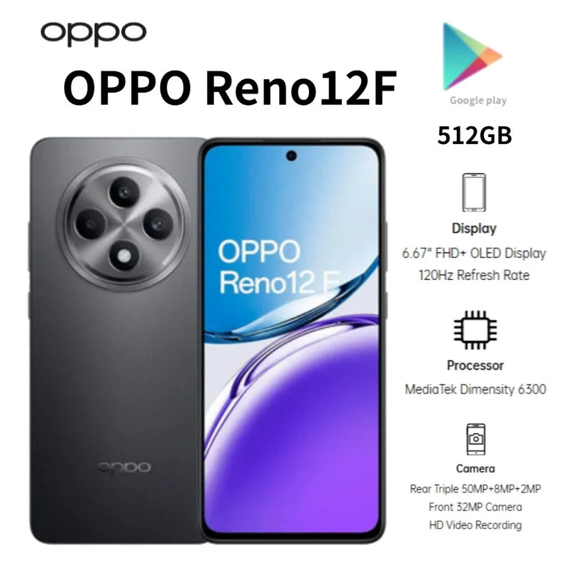 2026 new OPPO Reno12 F 5G 12GB+512GB Unlocked Global Version, 120Hz AMOLED, 50MP AI Camera, Dual SIM
