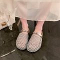 Women Hollow Out Mesh Woven Mules Slides Round Toe Metal Buckle Flat Backless Slip On Casual Summer Sandals Slippers Shoes Woman