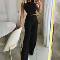 Elegant Slim Sets For Women 2 Pieces Sexy Sleeveless Crop Top + high waist Pants Suits Solid Outifit Y2K Sweet Style Women's Set