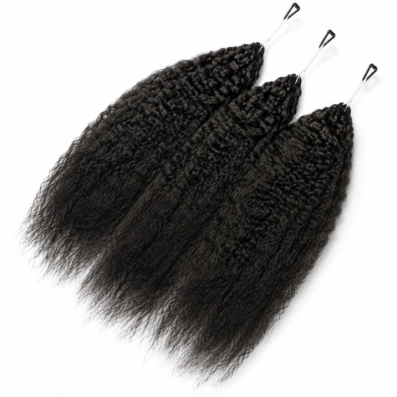Kinky Straight Feather Crochet Human Hair Extensions Pre Separated Knotless Invisible Braiding Hair 100% Virgin Brazilian Human Hair Reusable 60g 50 Strands Natural Black Boho Braids For Women DIY Styling
