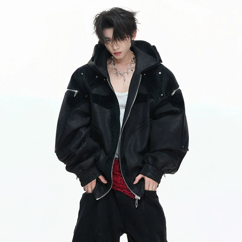 LUZHEN 2026 New Fashion Zipper Decorate Patchwork Design Hooded Coat Men Handsome Street High Quality Casual Male Jacket JY6106