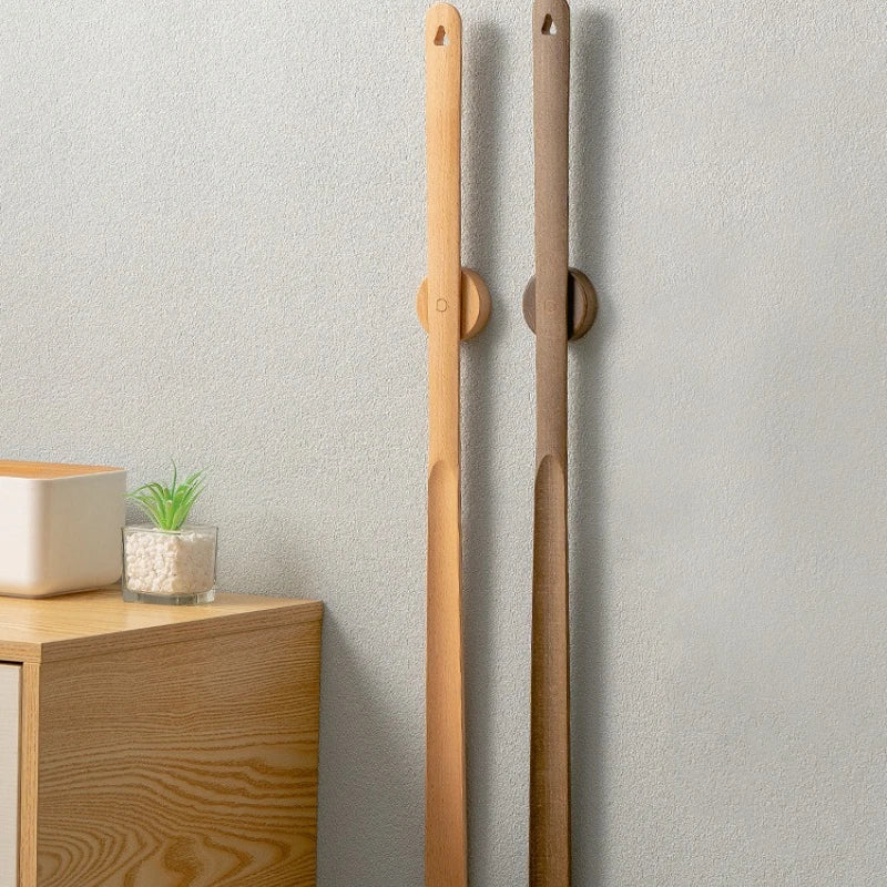 1pc 50cm Wooden Magnetic Beech Shoe Horn Long-handled Shoe Wearing Tool for Home Use with Drill-free Magnetic Base Shoe Horn