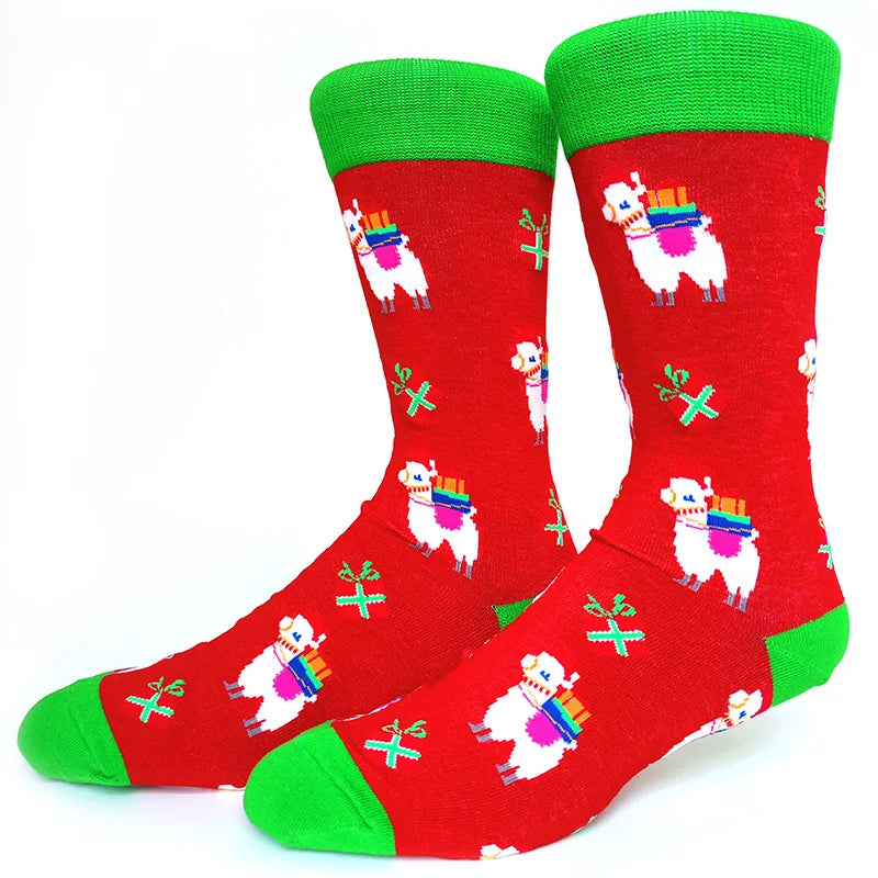 2025 New Men Christmas Socks New Year Funny Snowflake Beer Santa Claus Elk Snow Cotton Happy Socks Men Cartoon Women Sokken
