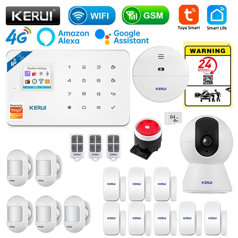KERUI W184 4G WIFI GSM Alarm Security Alarm System Kit Wireless Home Tuya Smart APP Control Motion Sensor Burglar Support Alexa