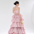Sondr Tiered Pink Taffeta Halter Wedding Snap Dresses - View 2 | SAMAG