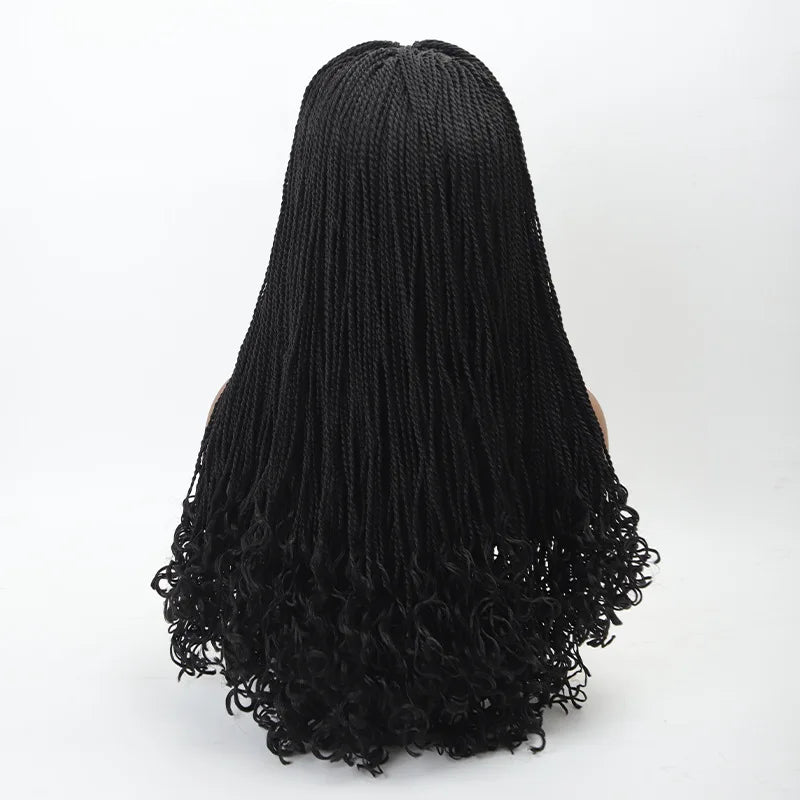 Braided Wigs Black 26inch Two-strand Swallowtail Braid Synthetic Lace Front Wig for Women  Box Braids Wig Lace Front for Daily
