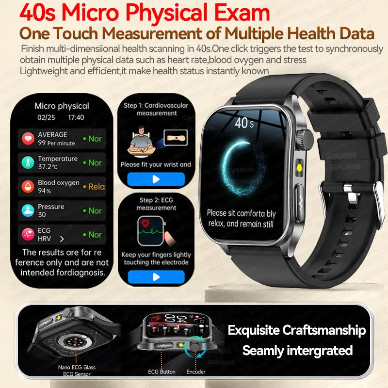 2026 New Non-Invasive Laser Treatment Three High Smart Watch Man ECG Heart Test Blood Fat Uric Acid Smart Watch For Android IOS