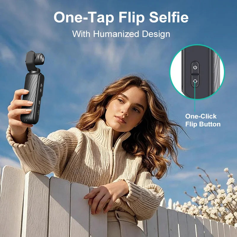 Ourlife 4K Action Camera 330° Face Tracking Gimbal Stabilizer 1.72 Inch Touch Screen 64MP Pocket Digital Camera WiFi Sports Cam
