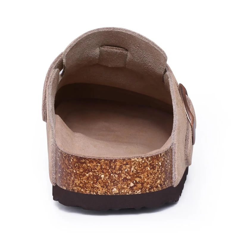 Evshine Women's Cow Suede Clogs with Arch Support Comfort Cork Footbed Mules Men Fashion Potato Shoes Genuine Cork Clogs Slipper