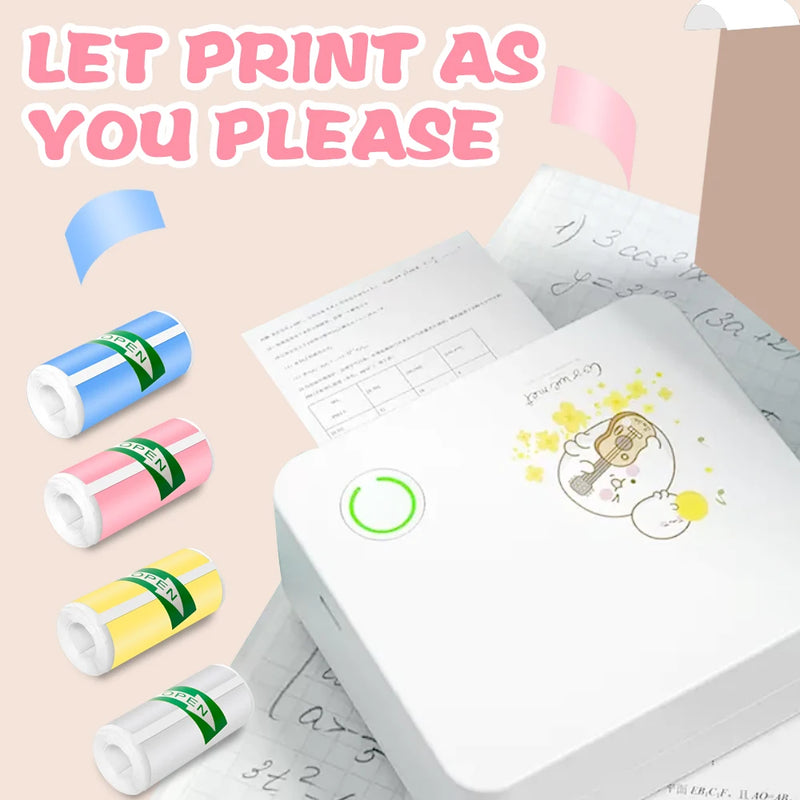 57*25MM HD Mini Printer Thermal Paper Self-adhesive Roll Paper Label Sticker Photo Inkless Printing Portable Printer Color Paper