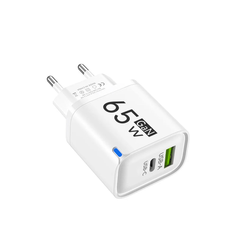 65W GaN Type C USB Fast Charge Chargers Dual Ports Cellphone Power Adapter For Samsung Huawei Xiaomi iPhone USB C Wall Charger