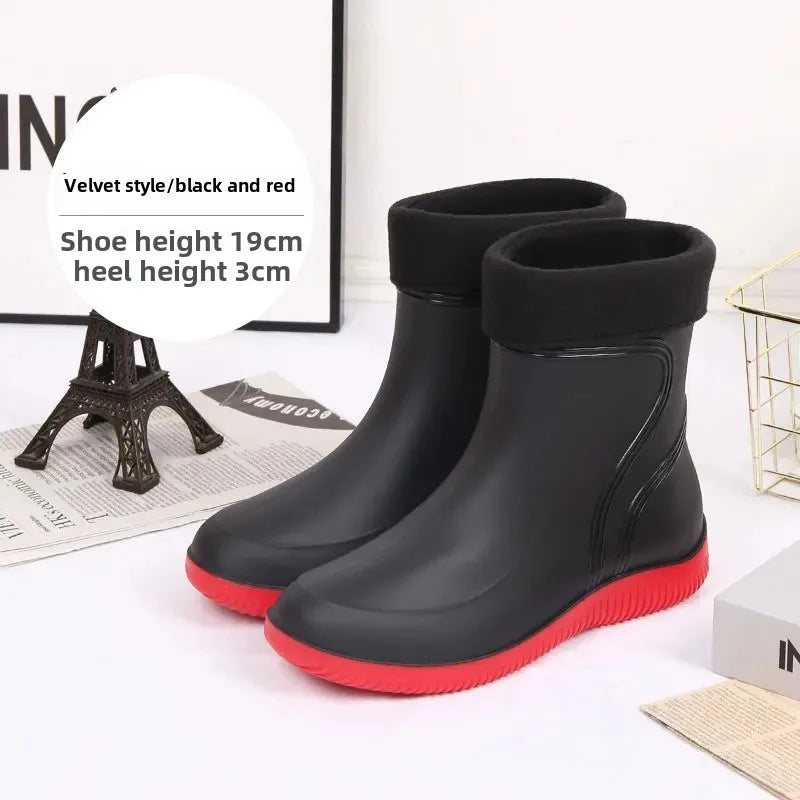 Waterproof Men's Rain Boots 2025 Thickened Warm EVA Sole Plastic Upper Short Toe-Cap Rain Shoes for Kitchen Construction Fishing