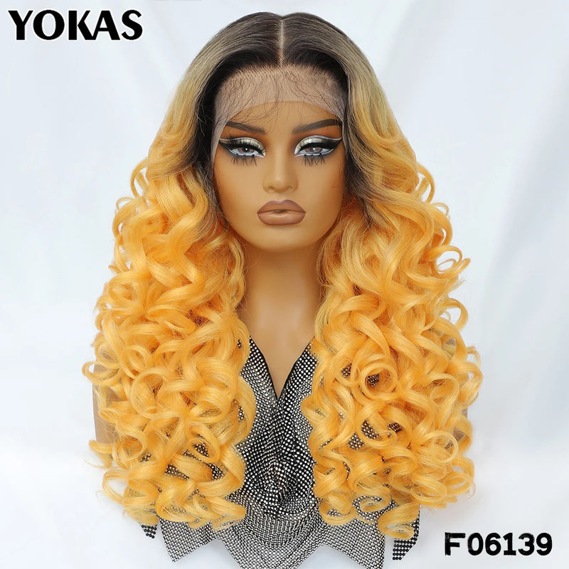 Latisha Lace Frontal Wigs Synthetic 24 Inch Loose Curl Pre Plucked Lace Frontal Wig For Women Highlight With Baby Hair 13X6 Wigs