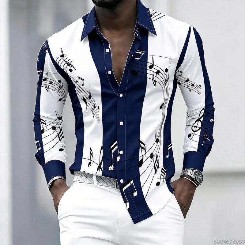 Men's collared shirt with creative musical note print | SAMAG