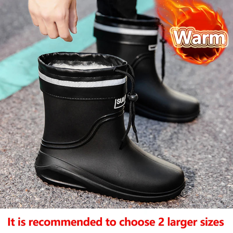 Short Tube Rain Shoes Men's Rubber Boots Waterproof Platform Booties Outdoor Non-slip Rain Boots Men Kitchen Working Rain Boots