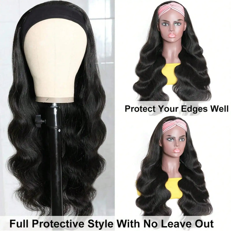 38 Inch Body Wave Headband Wig for Women Human Hair Wear and Go Brazilian Virgin Full Machine Human Hair 220 Density
