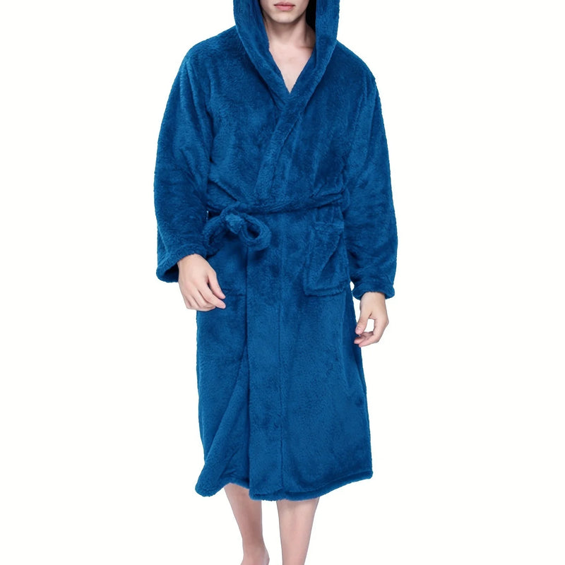 Cozy Coral Velvet Robe - Men's Soft Long Hooded Pajamas for Home, Lounge & Sleepwear. Perfect After Bath! 🛁✨
