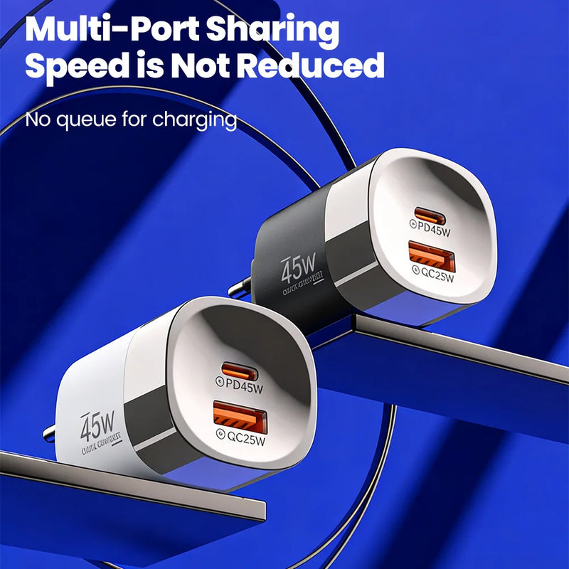 45W USB Charger Fast Charging Type C Fast Phone Charger for iPhone 17 16 15 Samsung Galaxy S25 S24 Xiaomi PD Adapter
